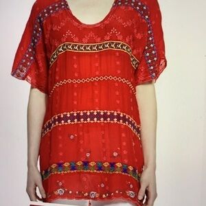 Johnny Was Embroidered Daisy Eyelet Blouse SP